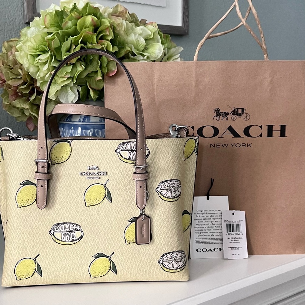 Coach Mollie Lemon Print Tote Bag - Yellow and Cream